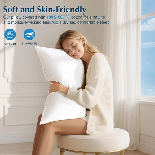 Miniatura 3 de LIANLAM Standard Size Goose Feather Down Pillow, 3-Chamber Design, 100% Cotton Shell, RDS & Oeko Certified for Side & Back Sleepers(1 Pack,20"x26")
