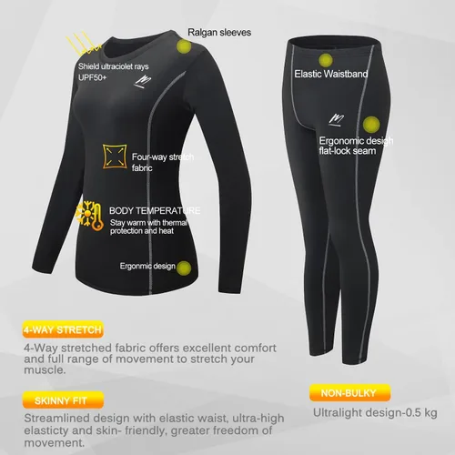 Miniatura 2 de Ropa interior térmica para mujer, conjunto de compresión de capa base cálida para invierno, forro polar, pantalones largos para correr y esquiar