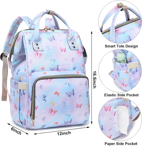 Miniatura 5 de Mochila para pañales de bebé con diseño de mariposa para niñas y niños, impermeable, grande, para mamá