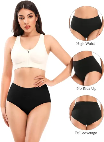 Miniatura 2 de POKARLA Ropa interior de algodón de cintura alta para mujer, cobertura completa, suave, transpirable, bragas para mujer