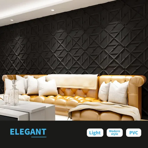 Miniatura 3 de Art3d Panel de pared 3D de PVC, azulejos decorativos de pared en negro, paquete de 12 unidades de 19.7 x 19.7 pulgadas Negro profundo