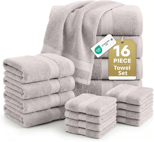 Miniatura 14 de LANE LINEN - Juego de toallas de baño de 16 piezas, color gris espacial, 100% algodón, altamente absorbente, 4 para manos y 8 paños