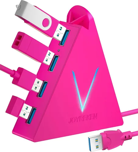 Concentrador USB 3.0, JoyReken Separador USB de 4 Puertos para Laptop, Adaptador de Teclado y Mouse para PS4 Compatible con Xbox, PC, MacBook, Rosa
