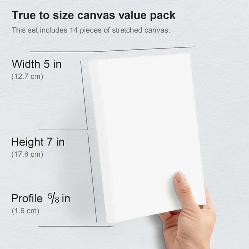 Miniatura 3 de PHOENIX Lienzo estirado para pintar 5 x 7 pulgadas/paquete de 14 unidades, 8 onzas con triple imprimación de perfil de 5/8 pulgadas, lienzo blanco
