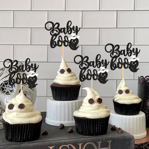 Miniatura 3 de 24 piezas de Halloween Baby Boo Cupcake Toppers Boo Ghost Cupcake Picks Baby Shower Halloween Boy Girl First Birthday Party Decoración Suministros