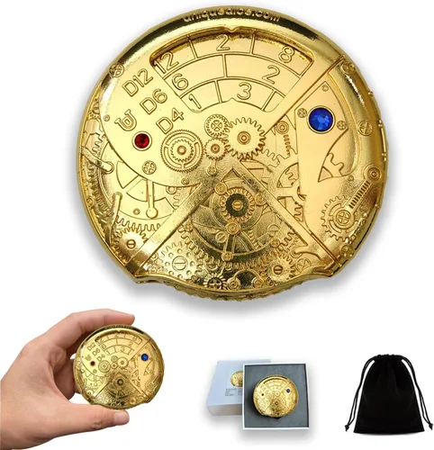 Miniatura 21 de UD - Juego de dados mecánicos de ruleta únicos DND Steampunk Dragones de metal D y D con dados TRPG DND 7 en 1 Spinner Metal D&D Juego de dados