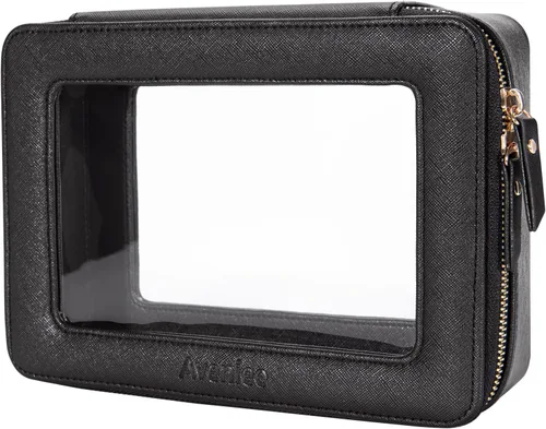 Miniatura 36 de Aveniee Organizador de bolsa de maquillaje transparente, bolsa de aseo de viaje para mujer, bolsa de cosméticos impermeable con cremalleras, Rosa