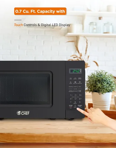 Miniatura 6 de Microondas Commercial CHEF de 0.7 pies cúbicos con 10 niveles de potencia, microondas de 700 W con pantalla digital, con cerradura de seguridad