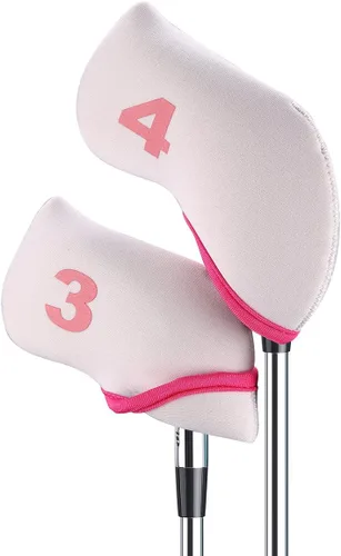 Miniatura 3 de 12 unids Golf Club Iron Head Covers Neopreno Hierro Cubierta 3-LW Proteger Caso Blanco y rosa