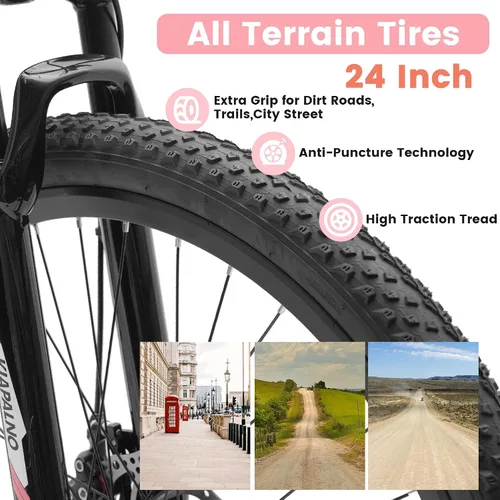 Miniatura 3 de Ecarpat 24/26 Inch Mountain Bike for Women Girls, 21-Speed Mountain Bicycle with Disc/V-Brakes and Front Fork Suspension, Carbon Steel Frame MTB Bike