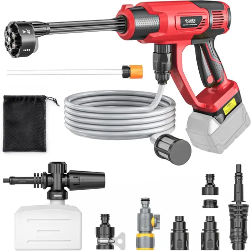Lavadora a presión inalámbrica compatible con batería Milwaukee de 20V, Ecarke 800 PSI Lavadora a presión portátil de mano con boquilla 6 en 1 y Rojo