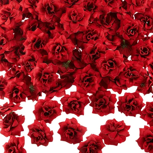 Syhood 100 Piezas Cabezas de Rosas Artificiales Rojas de 1.77" a Granel Pequeños Capullos de Rosa Falsa de Seda para Decoración, Manualidades DIY,