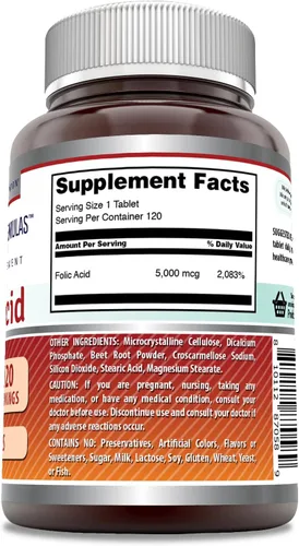 Miniatura 2 de Amazing Formulas - 5000 Mcg de ácido fólico por porción, suplemento de tabletas, sin OMG, sin gluten, fabricado en Estados Unidos