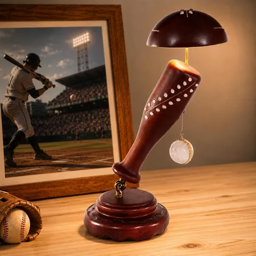 Lámpara de escritorio de béisbol hecha a mano con incrustaciones de piedra de cuarzo, luz nocturna creativa, lámpara de mesa de luz cálida para
