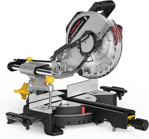 Sierra ingletadora compuesta deslizante de 10 pulgadas, 5000 RPM, 15 amperios, bisel único 0-45° con mesa de extensión, hoja 36T, sierra eléctrica