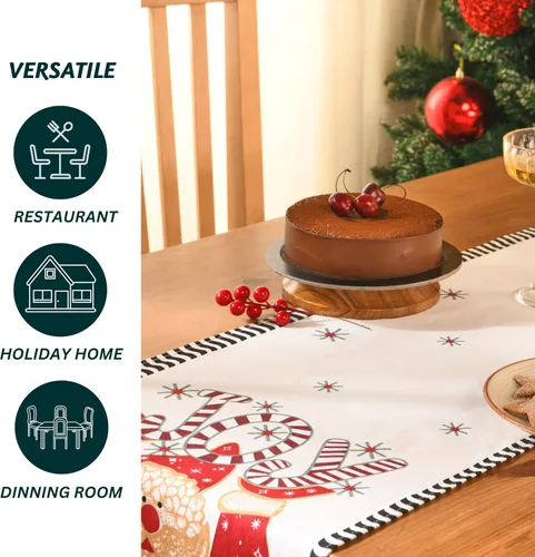 Miniatura 6 de Folkulture Camino de mesa navideño de 72 pulgadas de largo para decoraciones de mesa – camino de mesa rojo 100% algodón estilo rústico para café