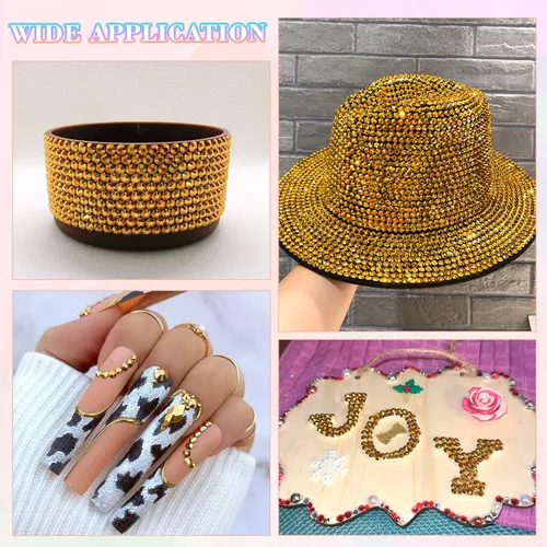Miniatura 6 de 30000 diamantes de imitación de resina para deslumbrar con pegamento de joyería B7000, gemas de imitación doradas para manualidades, ropa, vasos