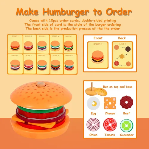 Miniatura 7 de Juguetes Montessori de madera para apilar hamburguesas, juguetes para niños pequeños, educación preescolar, juego de mesa, educación temprana