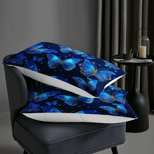 Miniatura 6 de AILONEN Juego de edredón de mariposa azul tamaño Queen, juego de ropa de cama de 3 piezas de animales elegantes, azul marino oscuro cielo nocturno