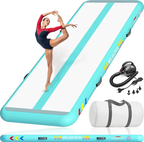 Miniatura 7 de Colchoneta inflable de gimnasia de 4/6/8 pulgadas, 6.56/10/13/16 pies, para uso doméstico, entrenamiento, animadoras, yoga acuático con bomba