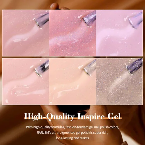 Miniatura 7 de RARJSM Juego de 6 esmaltes de gel con purpurina color nude, rosa pálido, gelatina lechosa, cachemira, rosa, beige, albaricoque, marrón champán