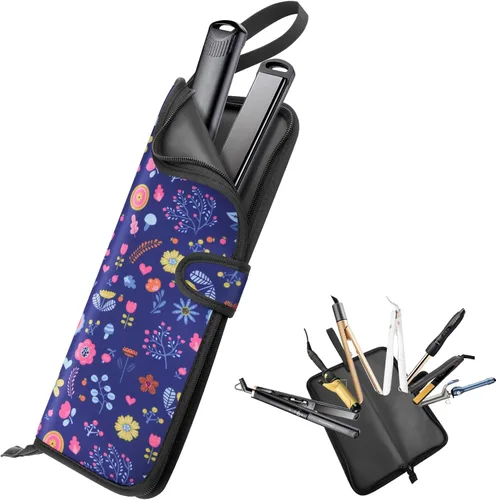 Homakover Estuche de viaje para plancha para el cabello, 13 x 5 pulgadas, alfombrilla de silicona resistente al calor y bolsa para plancha plana,