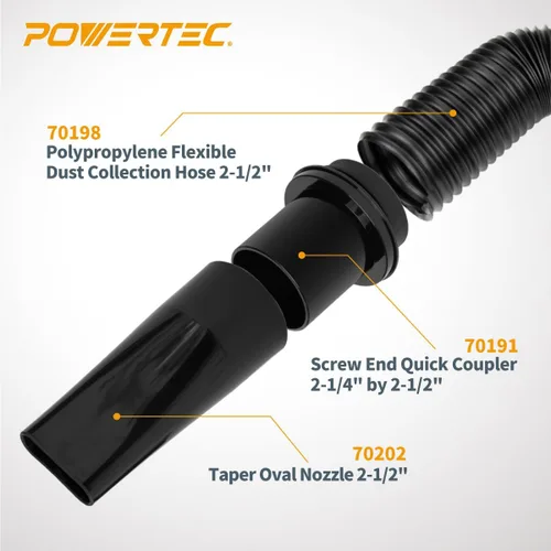 Miniatura 2 de POWERTEC Manguera de recolección de polvo de 2-1/2 x 36 pulgadas, manguera flexible de colector de polvo de PP de 2.5 pulgadas para sierra de mesa