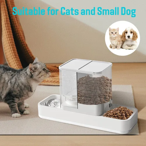 Miniatura 7 de Comedero automático para mascotas pequeñas y dispensador de agua, 2 en 1 por gravedad para gatos, gatos pequeños, medianos y pequeños, juego