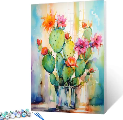 Miniatura 16 de Tucocoo Kits de pintura floral de amapola por números con pinceles y pigmento acrílico sobre lienzo para adultos, hermosos jarrones, flores, Obras