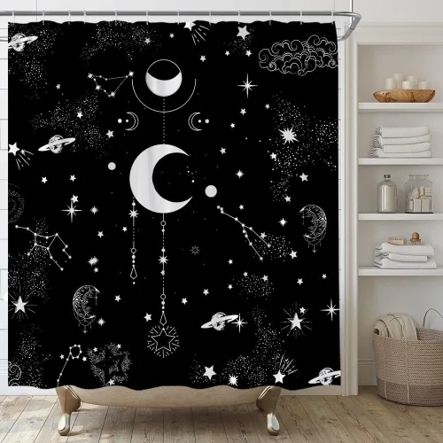 Miniatura 6 de Cortina de ducha con diseño de galaxia, espacio exterior, estrellado, para hombres, niños, universo nebulosa, planeta, juego de decoración de baño
