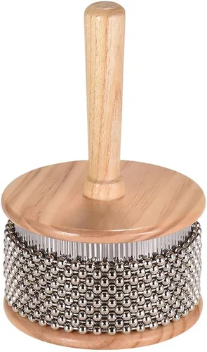 Miniatura 2 de Heysland Cabasa de madera instrumento musical de percusión de metal con cuentas de cadena y cilindro Pop Hand Shaker para banda educación musical