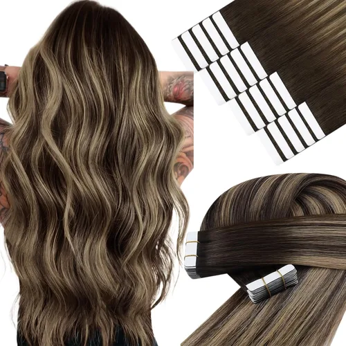 Miniatura 26 de YoungSee - Extensiones de cabello humano con cinta adhesiva, color negro ombre, extensiones de cabello humano real, cinta adhesiva invisible