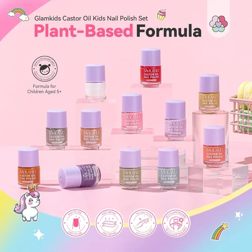 Miniatura 6 de SAVILAND Glamkids - Juego de esmaltes de uñas para niños: 12 colores de secado rápido, no tóxico, para niños pequeños, esmalte de uñas despegable a