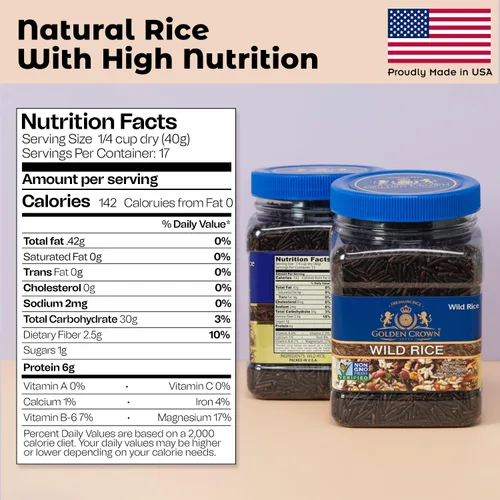 Miniatura 2 de Golden Crown Arroz Salvaje Premium Alto en Proteínas, Envejecido Naturalmente Sin Gluten + Libre de OMG Vegano, Granos Sabrosos y Deliciosos Bajos