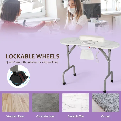 Miniatura 5 de AGESISI Mesa de manicura portátil plegable para uñas con estación de carga y colector de polvo, mesa profesional de tecnología de uñas para técnico