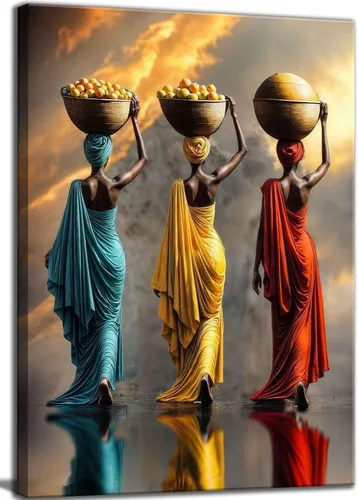 Arte de Lienzo para Pared de Mujer Negra, Pintura de Mujer Afroamericana, Cuadros Decorativos, Pósters Retro Étnicos Rojos Amarillos Azules