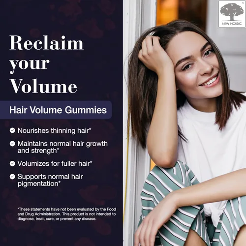 Miniatura 2 de NEW NORDIC Gomitas de volumen para el cabello, 2500 mcg de biotina, suplemento diario de vitaminas para el cabello para apoyar el cabello, la piel