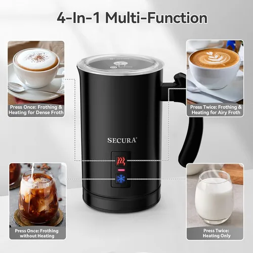 Miniatura 2 de Secura Espumador de Leche Eléctrico, Vaporizador Automático de Leche Espuma Caliente o Fría para Café, Cappuccino, Latte, Calentador de Leche