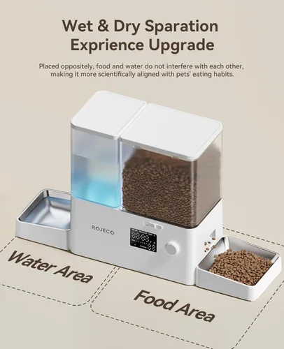 Miniatura 4 de ROJECO Comedero automático para gatos y dispensador de agua, 36 tazas/8.5 L, cuencos de acero inoxidable 2 en 1, dispensador de comida para gatos