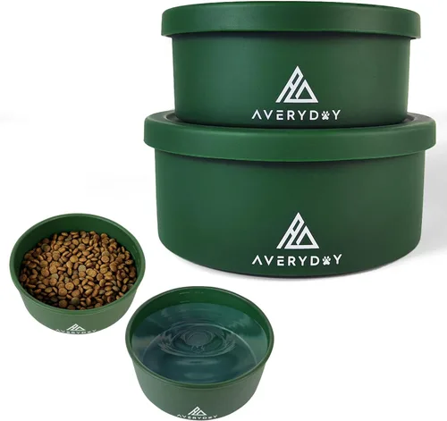 AVERYDAY Cuencos de viaje para perros de 30 onzas con tapas, cuencos portátiles 2 en 1 para alimentos y agua, cuenco de agua y comida para perros de