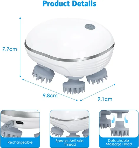 Miniatura 5 de Masajeador de mano mejorado para mascotas para perros y gatos, masajeador portátil para mascotas con 4 cabezales de masaje giratorios, eléctrico