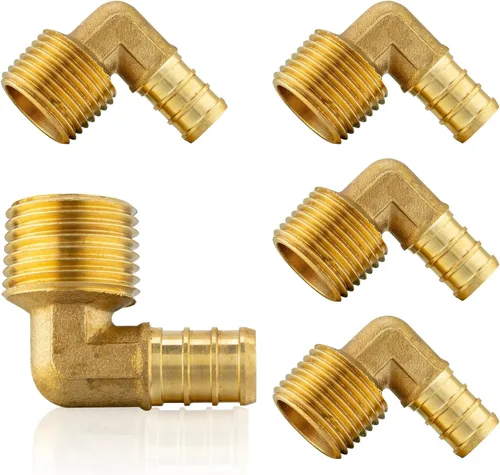 Miniatura 13 de Paquete de 5 accesorios PEX, adaptador de codo NPT roscado macho Pex de 1/2 pulgadas x 3/4 pulgadas, accesorios de engarce de latón, para tubería