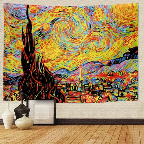 Miniatura 3 de PSYHILAR Van Gogh Tapiz UV Luz Negra para Dormitorio, Telón de Fondo Noche Estrellada Pósteres de Luz Negra para Adultos y Adolescentes
