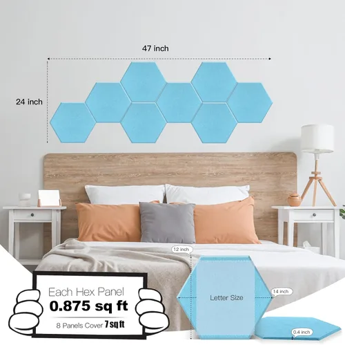 Miniatura 2 de Mollywell Paneles acústicos hexagonales, de alta densidad, insonorización, azulejos de fieltro decorativos para reducción de ruido para paredes