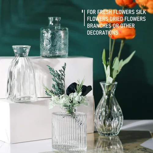 Miniatura 7 de Juego de 4 jarrones de cristal, 4 tamaños de florero pequeño para decoración de mesa de fiesta o hogar
