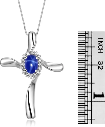 Miniatura 3 de Rylos Collares para mujer, collar de cruz 925, piedras preciosas y diamantes auténticos con cadena de 18 pulgadas, piedra natal de 0.276 x 0.197in