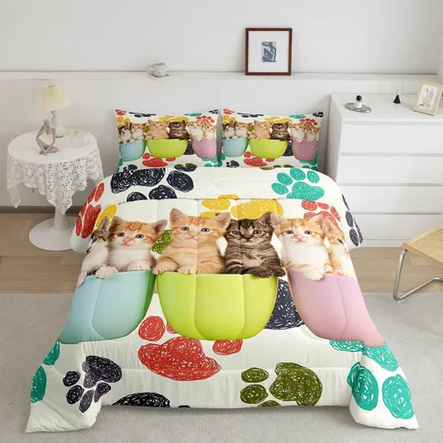 Miniatura 9 de Feelyou Juego de edredón de oso azul, juego de ropa de cama de osos de animales, juego de edredón acolchado con estampado de arboleda de galaxia