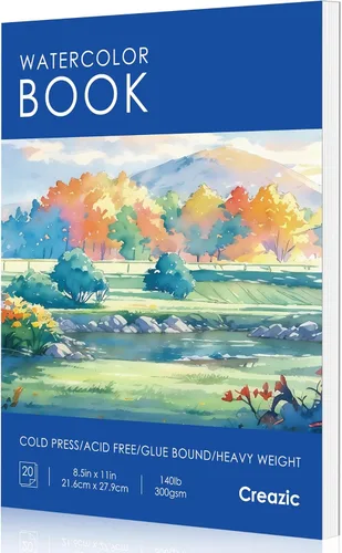 Creazic Bloc de papel de acuarela de 8.5 x 11 pulgadas (140 libras/300 gsm) - Bloc de arte sin ácidos | Cuaderno de bocetos pesado prensado en frío