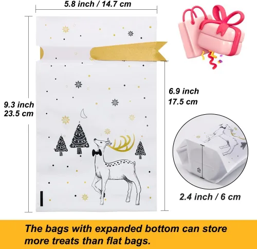 Miniatura 2 de HRX Package 50 bolsas de regalo de Navidad, 5.8 x 9 x 2.4 pulgadas, con cordón, bolsas de dulces, bolsas de regalo de fiesta para galletas Blanco