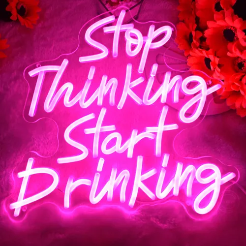Miniatura 5 de Planzo Letrero de neón con texto en inglés "Stop Thinking Start Drink" para decoración de pared, para el hogar, bar, pub, bistró, hombre, cueva